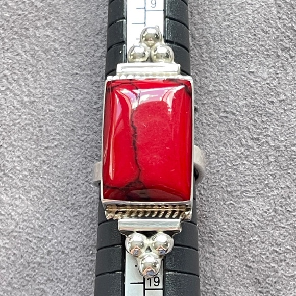 LARGE Red Jasper Mexican Sterling Silver Rectangular Ring Size 7 - Picture 1 of 6
